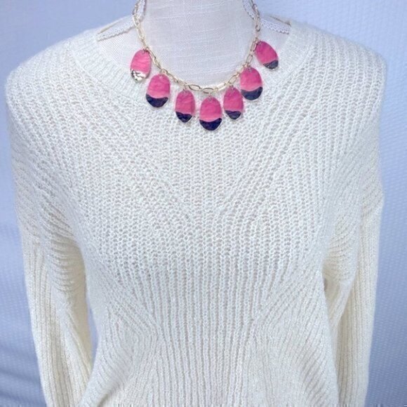 ❄️ Blu Pepper Cable Knit Split Back Crew Neck Long Sleeves Pullover Sweater Sz M - Picture 6 of 10